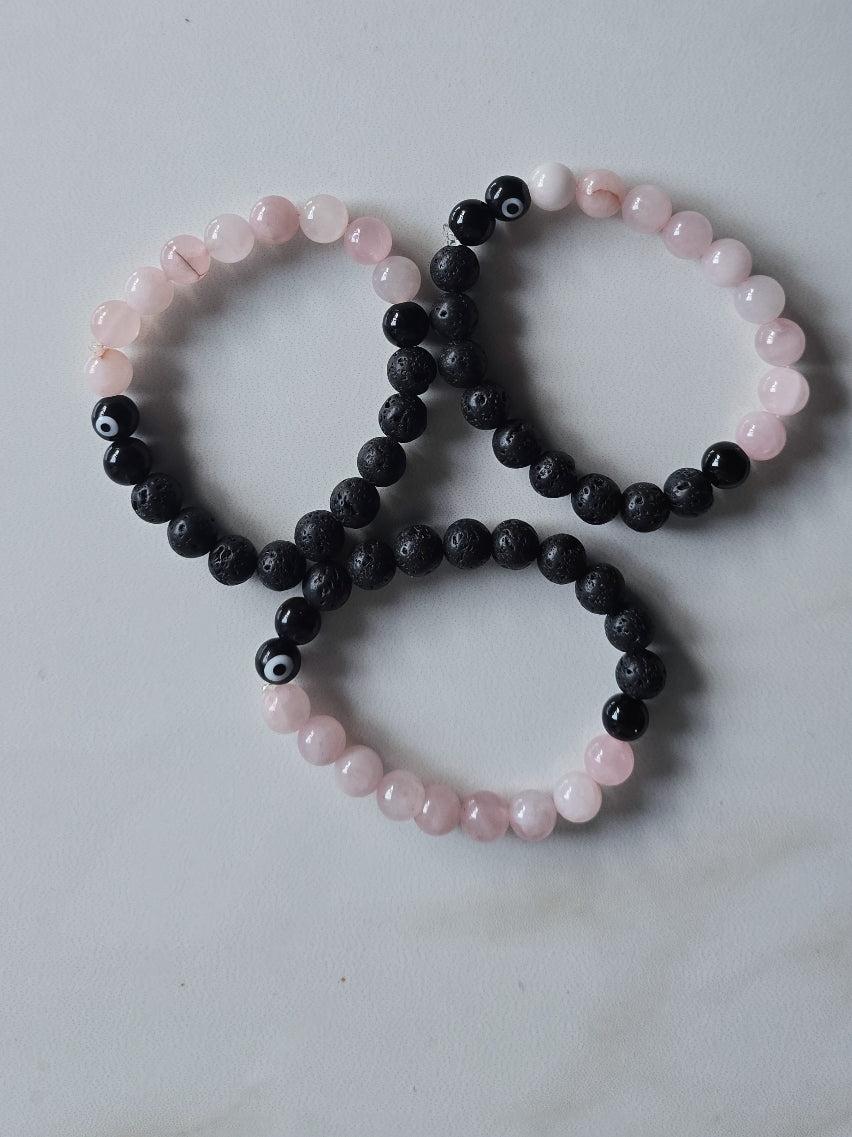 Rose Quartz and Lava Stone Stretch Bracelet
