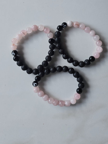 Rose Quartz and Lava Stone Stretch Bracelet