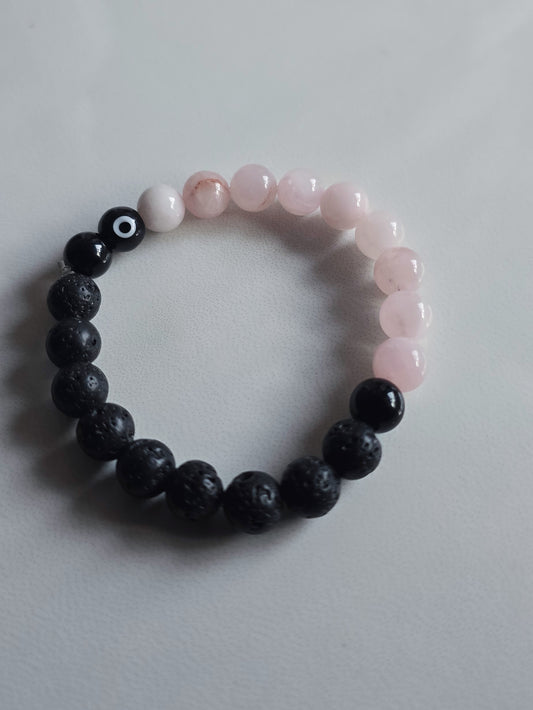 Rose Quartz and Lava Stone Stretch Bracelet